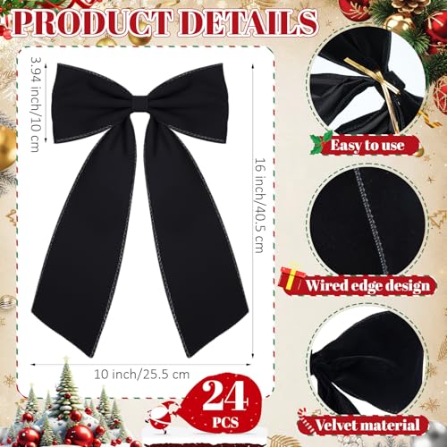 Black Velvet Christmas Bow Set - 24 Large Holiday Tree Decorations (Variation of THIS listing: Black / 24)