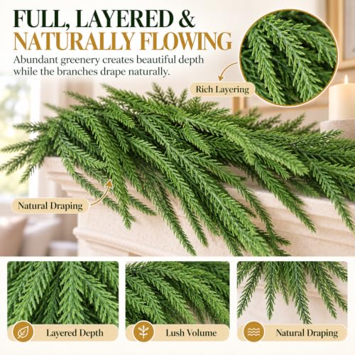 6ft Real Touch Norfolk Pine Garland for Christmas Holiday Decorations - Indoor & Outdoor