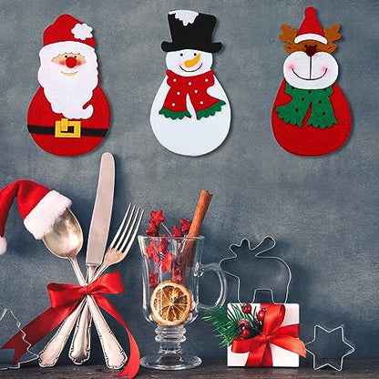 24 Pack Christmas Silverware Holders — Santa Snowman Reindeer Tableware Pouches