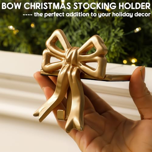 Christmas Stocking Holder Set - Double Gold Bow Cast Iron, 2 Pcs