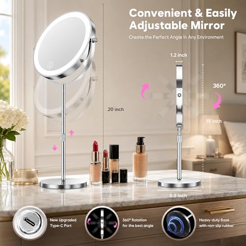 Dienmern 1X/30X Makeup Mirror with Lights - Chrome, 9-Inch Vanity Mirror
