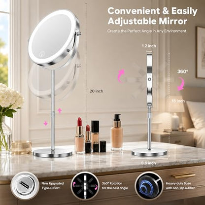 Dienmern 1X/30X Makeup Mirror with Lights - Chrome, 9-Inch Vanity Mirror