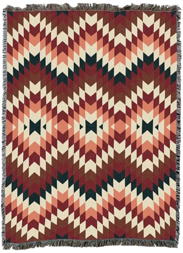 Western Tapestry Throw Blanket - Sandy Fires Cotton Woven Heirloom 72x54 - Made in USA