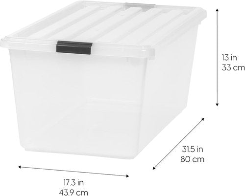 IRIS USA Stackable Plastic Storage Bins - 91 Qt BPA-Free, Durable Lids, 4 Pack, Clear Organizing Solution