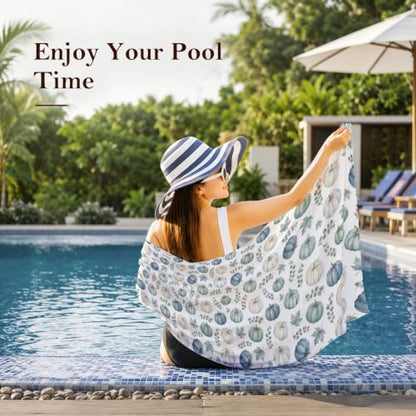Blue Pumpkin Beach Towel 30x60 Inch - Rustic Green & Blue Fall Design