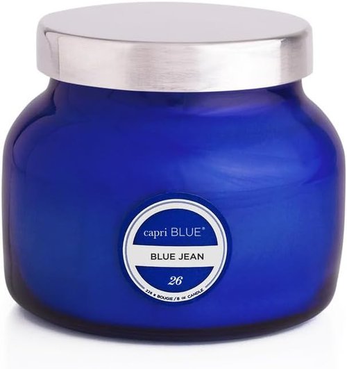 Capri Blue Scented Candles - Luxury Soy Wax Blend Jar Candle - Citrus, White Musk & Patchouli - Blue Jean (8 oz)