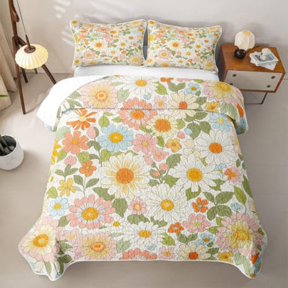 Feelyou Multi11 Boho Floral Quilt Set Twin - Colorful Wild Flowers Bedding