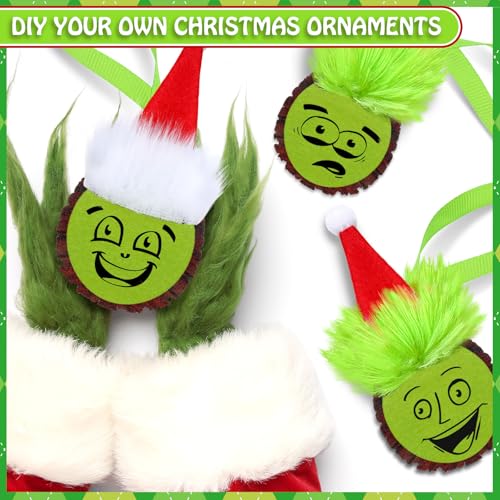 24 Pack Christmas Green Monster Ornaments - Wooden Hanging Holiday Decor