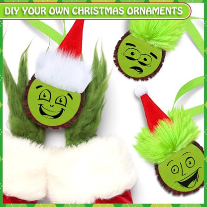 24 Pack Christmas Green Monster Ornaments - Wooden Hanging Holiday Decor