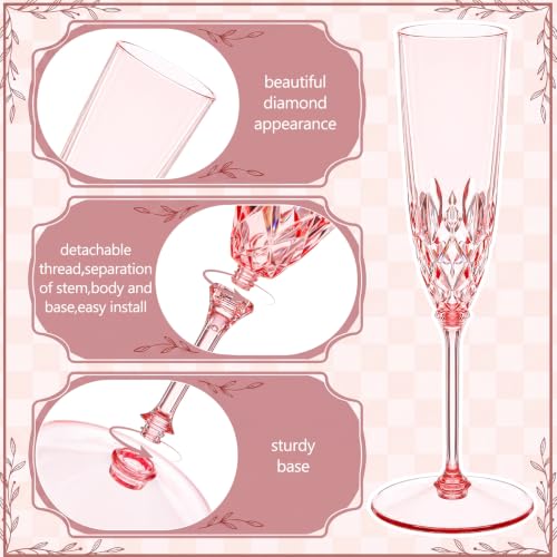 Pink Plastic Champagne Flutes Set 48pcs Detachable 3.7oz Bulk Party Glasses