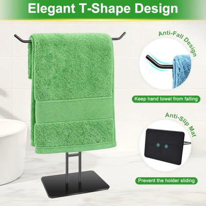 T-Shape Hand Towel Holder Stand for Bathroom Kitchen Black Stainless Steel