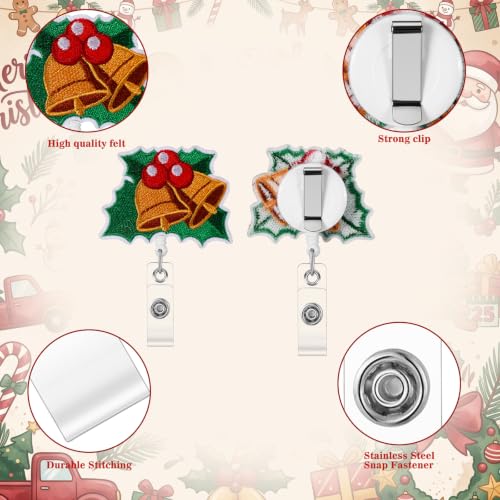 Christmas Felt Badge Reels Set of 24 Retractable Name Holder Clips - Holiday Design
