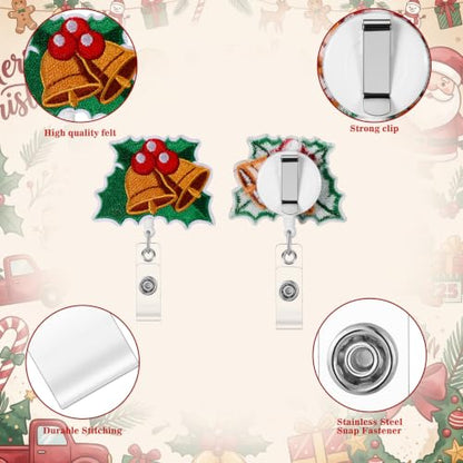 Christmas Felt Badge Reels Set of 24 Retractable Name Holder Clips - Holiday Design