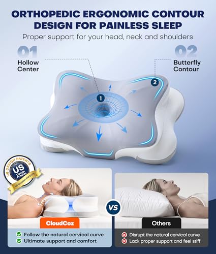 CloudCoz Mist Gray Cervical Neck Pillow with Graphene Support for Deep Sleep & Pain Relief