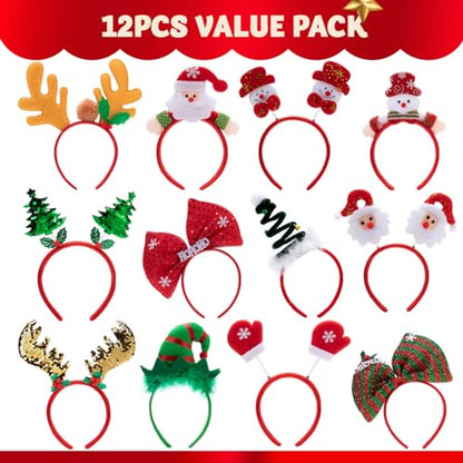 Christmas Headbands Set - Special Edition 12 Pack Holiday Costume Accessories for Women and Men
