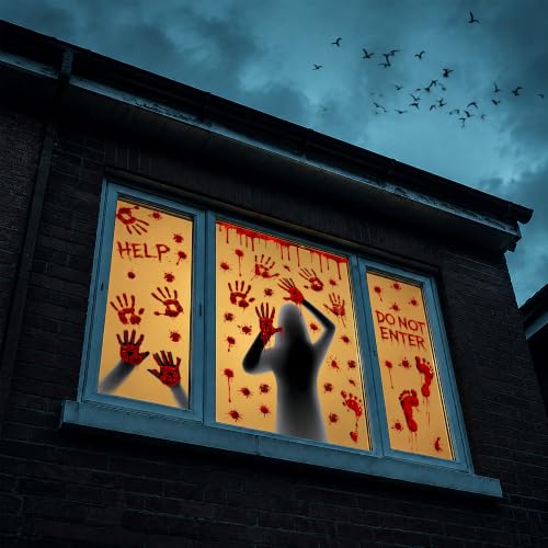 Halloween Bloody Window Clings Decorations - 6 Sheets Spooky Stickers