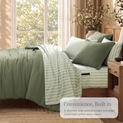 Queen Comforter Set with Sheets - Alpine Green, 7 Pieces Recycled Bedding