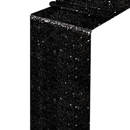 Black Sequin Table Runner 12x72 Inch - Glitter Shiny Fabric for Events & Weddings - 1 Pack
