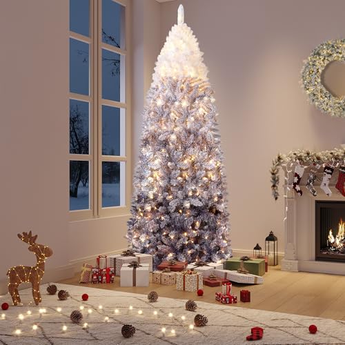 6 ft Prelit Artificial Christmas Tree with RGB & Warm White Lights - Snow Flocked Purple Gradient, Foldable Base
