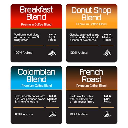 Roast Ridge Single Serve Coffee Pods for Keurig K-Cup Brewers, Variety Pack, Light Roast, Medium Roast, Dark Roast, 100 Count (25 each: Breakfast Blend, Donut Shop, French Roast, Colombian)