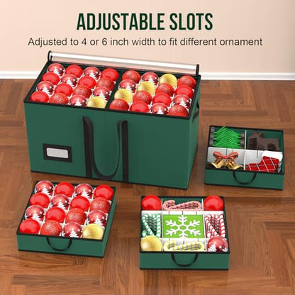 Large Christmas Ornament Storage Box with Adjustable Dividers - Holds 128 Ornaments
