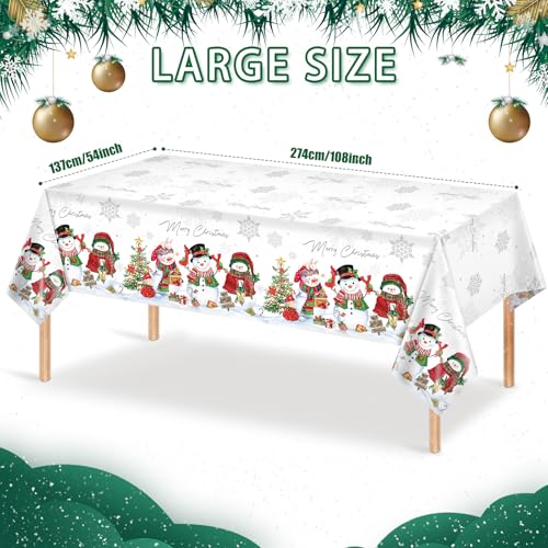 12 Pack Christmas Snowman Tablecloths - Waterproof Plastic Holiday Decor 54x108 Inches