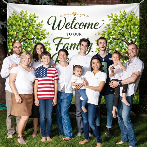 Personalized Family Reunion Banner Backdrop Style 12 Blue Watercolor Pine Forest Custom Name
