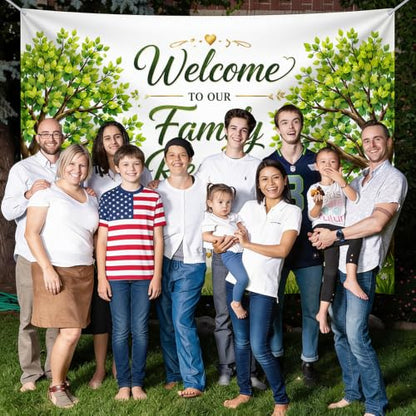 Personalized Family Reunion Banner Backdrop Style 12 Blue Watercolor Pine Forest Custom Name
