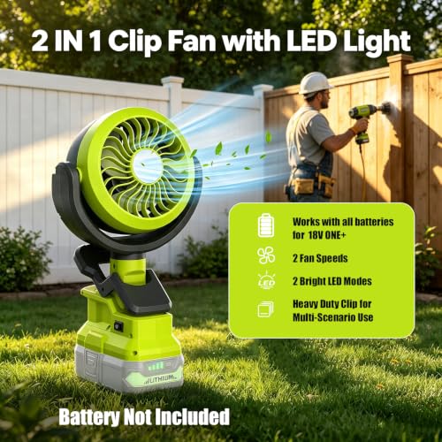 Cordless Battery Powered Fan for Ryobi 18V with LED Light - 1 Pack