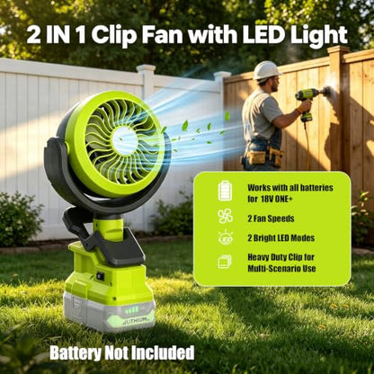 Cordless Battery Powered Fan for Ryobi 18V with LED Light - 1 Pack