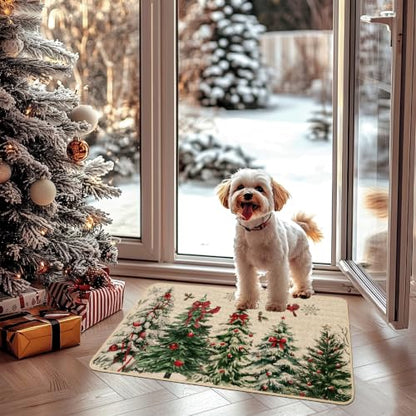 Christmas Doormat 17x29 Inch Winter Red Bow Pine Forest Farmhouse Welcome Rug - Variation: Pine Forest & Red Bow / 1.5x2.5 ft