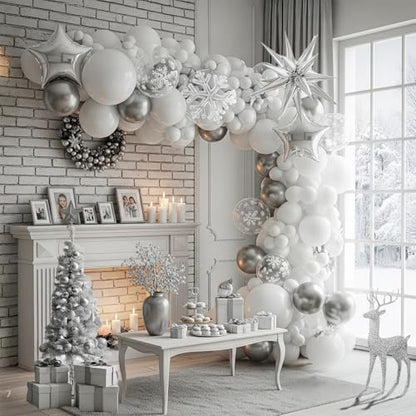 Silver White Winter Wonderland Balloon Arch & Decorations Set