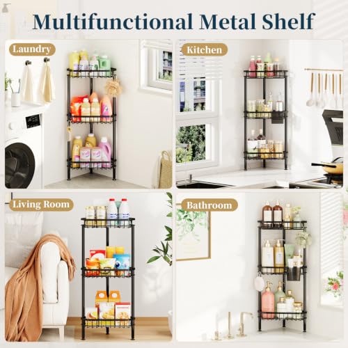Black 3-Tier Corner Shower Caddy Stand Rustproof Bathroom Organizer