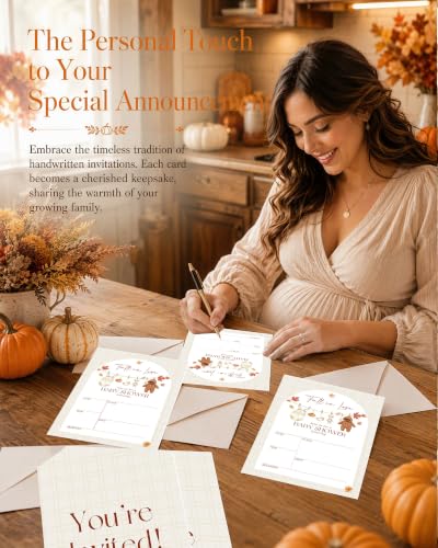 Fall Baby Shower Invitations with Envelopes - Autumn Teddy Design, 25 Pack
