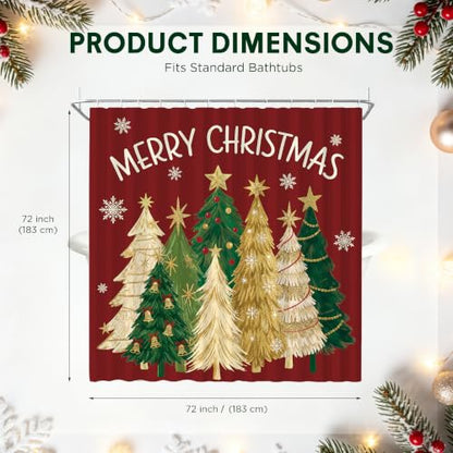 Burgundy Red Christmas Shower Curtain Set with 12 Hooks 72x72 Inches