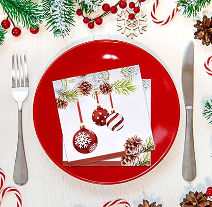 Christmas Ornament Cocktail Napkins - 100 3-Ply Disposable Party Paper - Gift Boutique