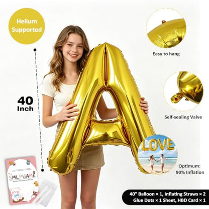 Large Gold Letter A Foil Balloon - 40 Inch Helium Alphabet for Party Decorations - Gold Letter a
