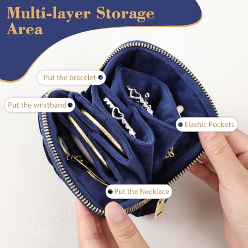 Travel Jewelry Case Small Velvet Organizer - Navy Blue