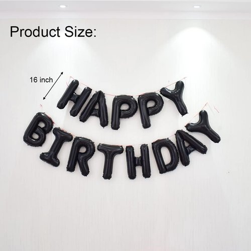 Happy Birthday Balloon Banner - 40-Inch Black Foil Mylar Balloons with 30-Inch Letters for 30th Birthday Party