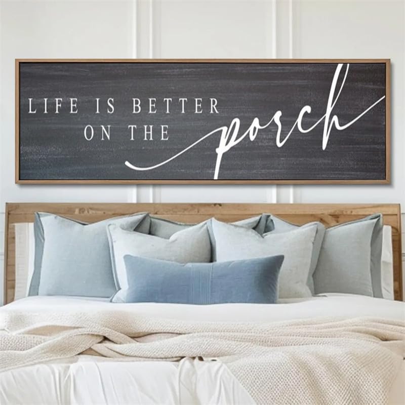 Porch Sign Canvas Wall Art - Farmhouse Decor, 40x14 Inches, Life Is Better on the Porch