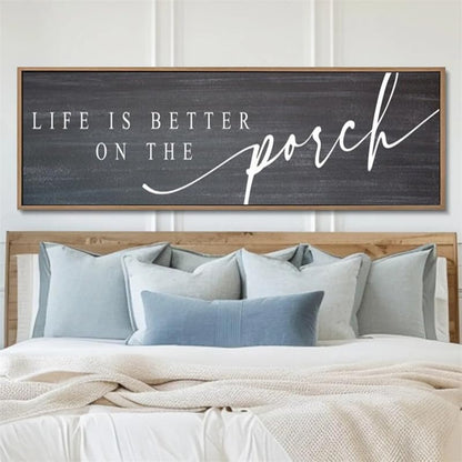 Porch Sign Canvas Wall Art - Farmhouse Decor, 40x14 Inches, Life Is Better on the Porch