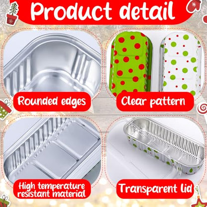 Christmas Aluminum Foil Mini Loaf Pans with Lids - 200 Pack, Lime Green & Red