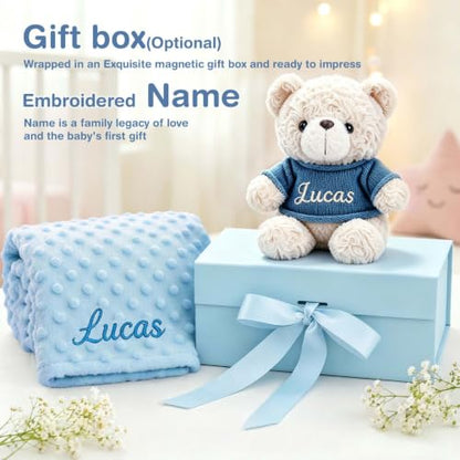 Personalized Baby Blanket with Teddy Bear Set for Boy's Gift - Soft & Customizable
