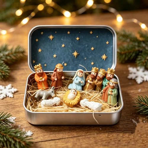 Pocket Size Nativity Scene Set in a Box Christmas Decor 7x3x11.5cm