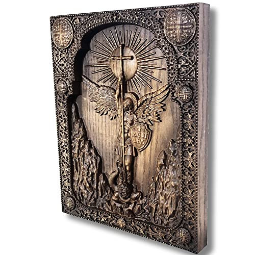 Handcrafted Wooden Christian Icon - Archangel Michael Religious Decor Gift