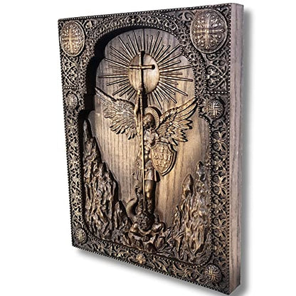 Handcrafted Wooden Christian Icon - Archangel Michael Religious Decor Gift