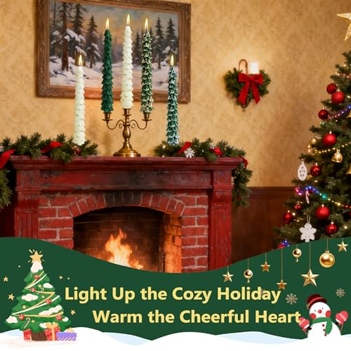 White 10-Inch Christmas Tree Candlesticks - 4 Pack Unscented Tree-Shaped Taper Candles for Holiday Decor