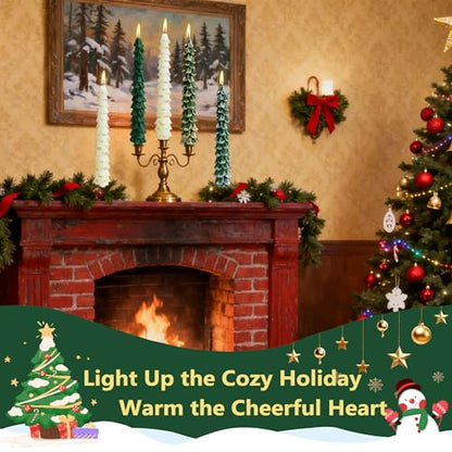 White 10-Inch Christmas Tree Candlesticks - 4 Pack Unscented Tree-Shaped Taper Candles for Holiday Decor