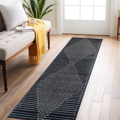 Bohemian Stripe Runner Rug 2'3" x 8' Black - Durable Non-Toxic Floor Covering