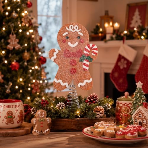 11 Inch Christmas Gingerbread Man Tree Topper Resin Holiday Decor